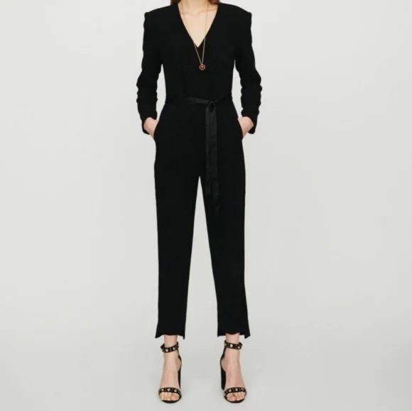 Maje Pankok Black Tie Waist Step Hem jumpsuit - Picture 2 of 10